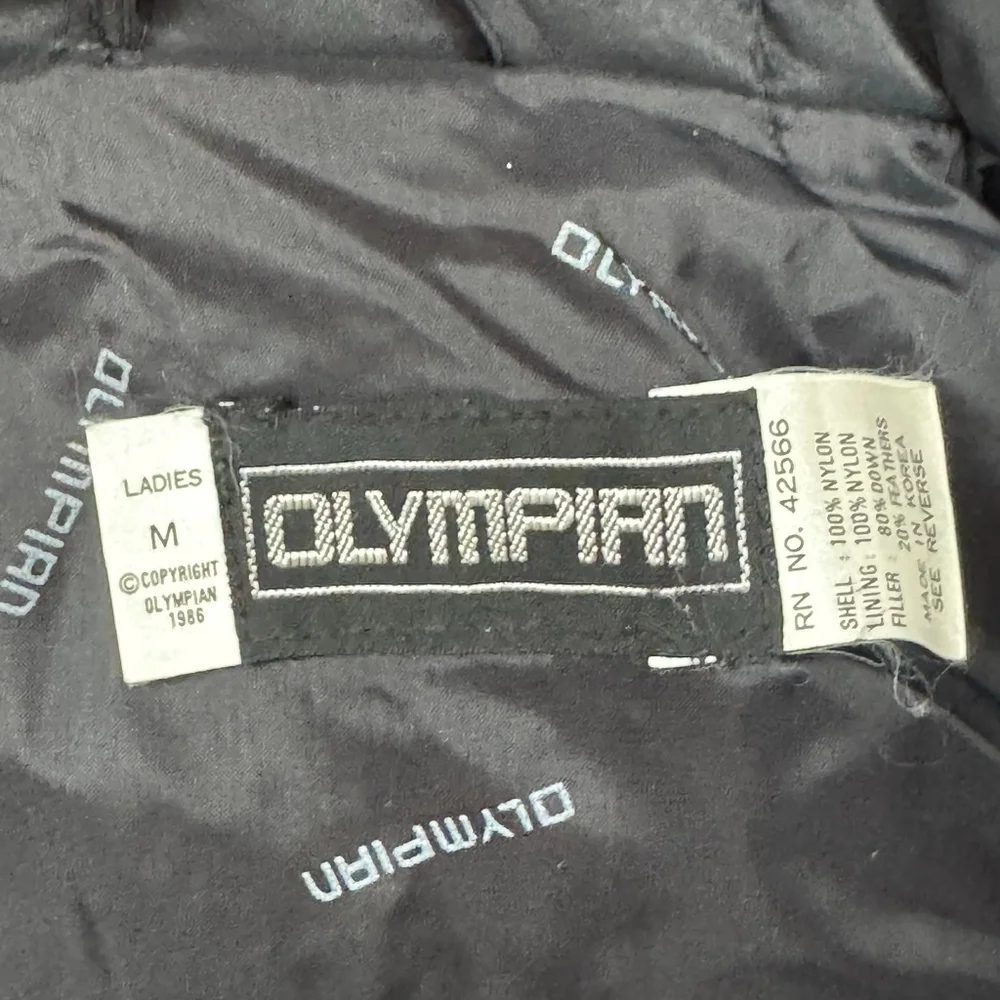 Vintage Olympian Down Ski Jacket Women's M Black 80s 90s Colorblock Puffer Coat - Picture 8 of 10